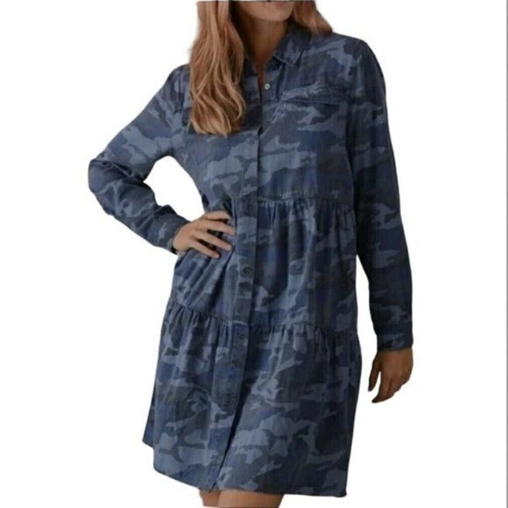 Elliott & Vine Womens Blue‎ Camouflage Tiered dress with pockets Size 2X New